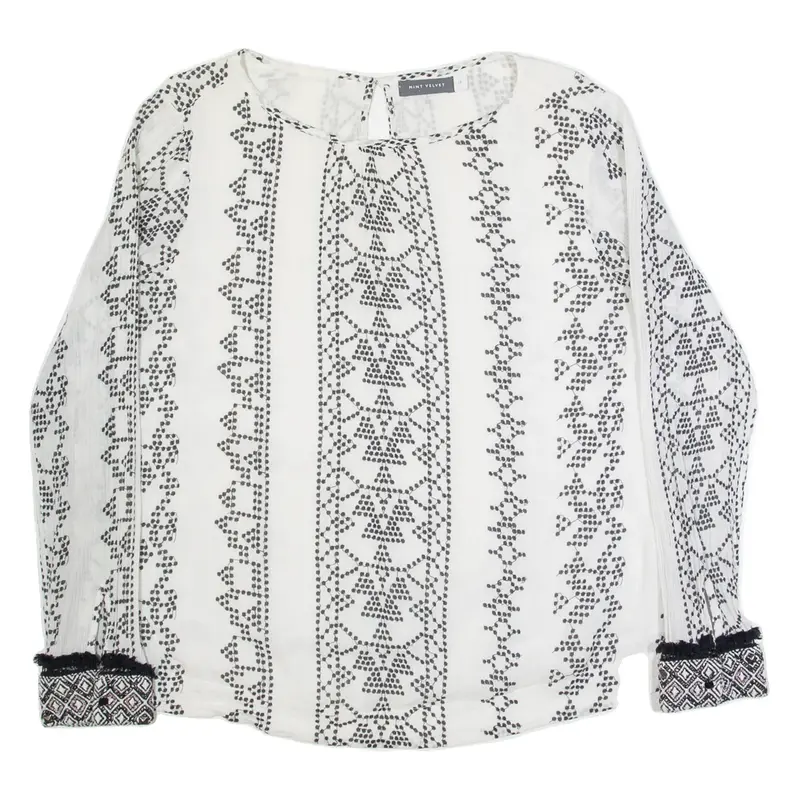 MINT VELVET Womens Printed Blouse White Long Sleeve Striped UK 18