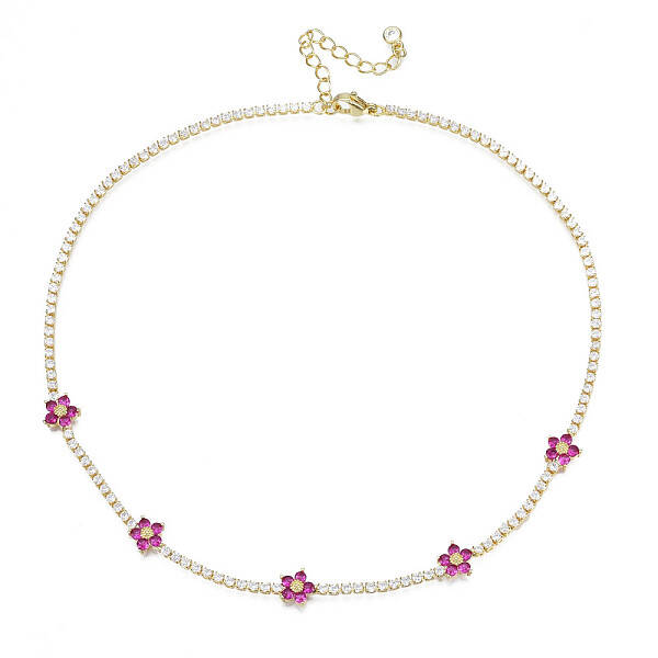 Cubic Zirconia Classic Tennis Necklace with Flower Links
