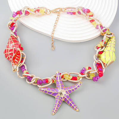 Beach Ocean Style Alloy Enamel Pendant Necklaces for Women
