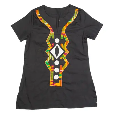 Womens Shift Dress Black Short Sleeve Knee Length S