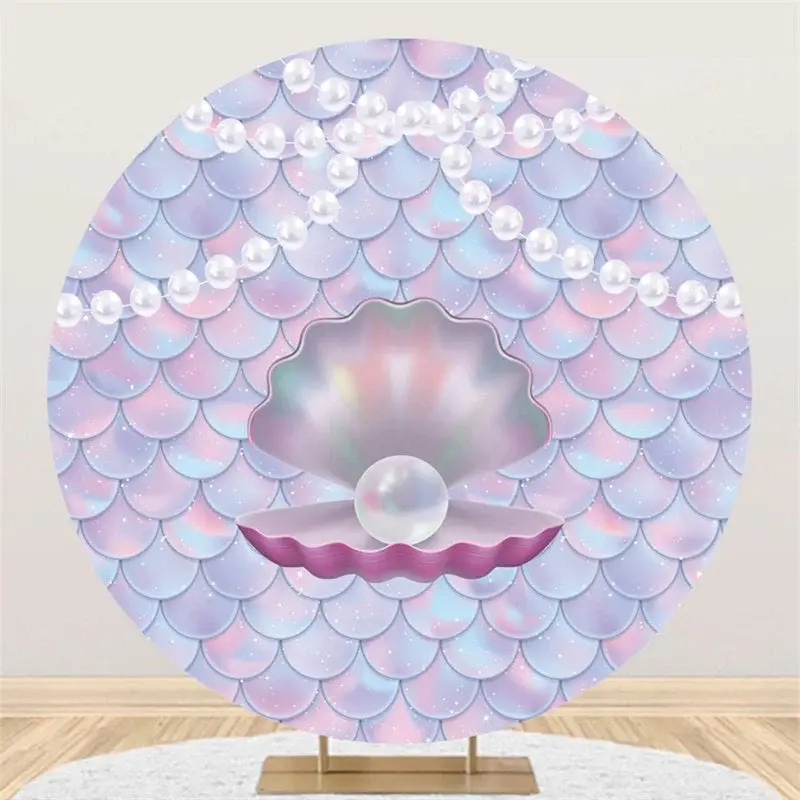 Aperturee Pearl Mermaid Theme Circle Happy Birthday Backdrop | Custom Round Backdrop | Custom Round Birthday Backdrop | Birth...
