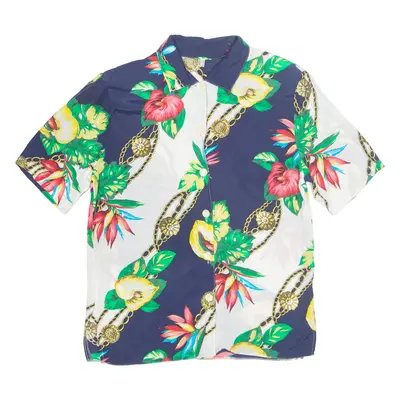 Womens Printed Shirt Blue Collared Viscose Floral UK 10
