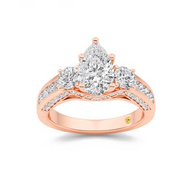 Aarhus Pavé Set Hidden Accent Three Stone Pear Shape  Lab Grown Cathedral Diamond Engagement Ring | 10K Rose Gold 5 3/8 CT. ...