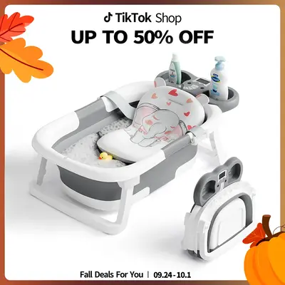 [September Restock Price]Foldable Baby Bathtub with Real-Time Temp Monitor, Floating Cushion, Bath Chair, Safe & Comfortable ...