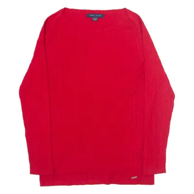 TOMMY HILFIGER Jumper Red Cable Knit Viscose Womens XL
