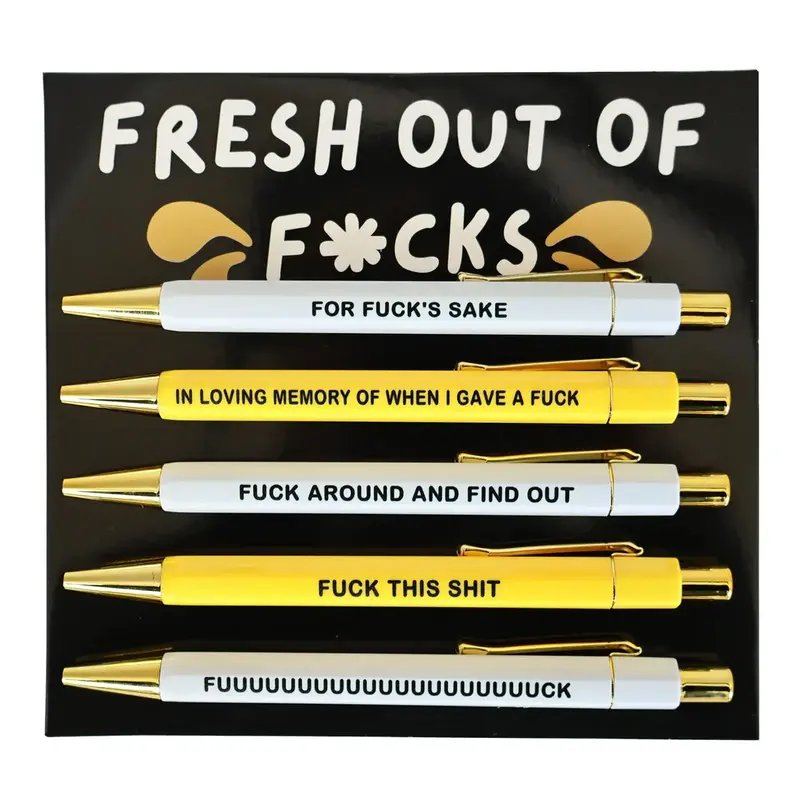 Swear Word Design Ballpoint Pen Set, 5 Counts/set Black Ink Ballpoint Pen, Humorous Quote Design Ballpoint Pen, Office Statio...