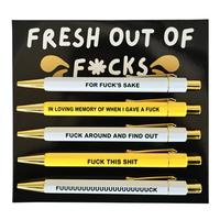Swear Word Design Ballpoint Pen Set, 5 Counts/set Black Ink Ballpoint Pen, Humorous Quote Design Ballpoint Pen, Office Statio...