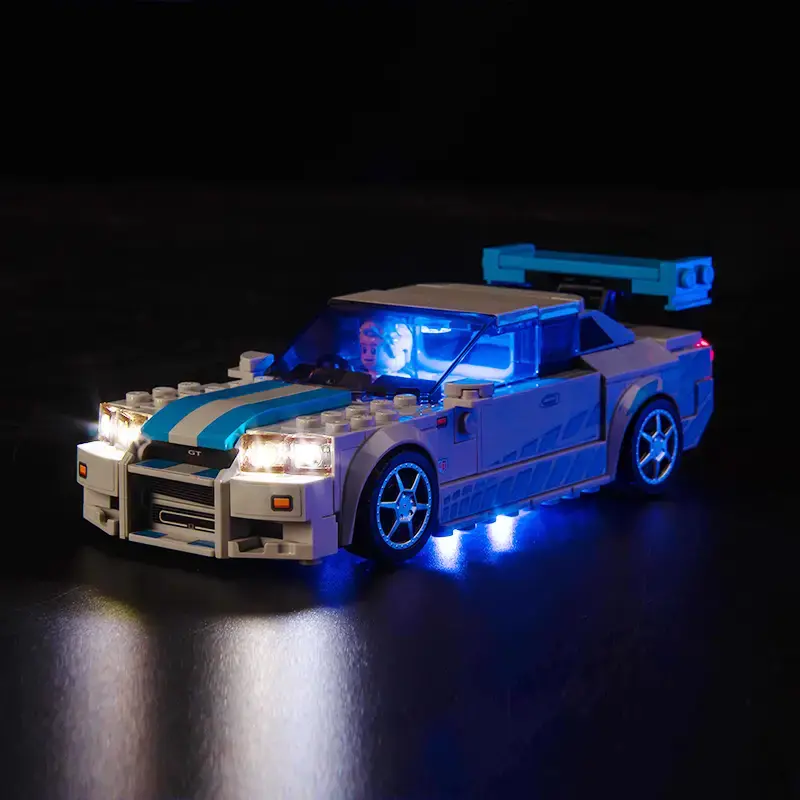 LED Light Kit compatible with Lego Speed Champions Fast & Furious Nissan Skyline GT-R (R34) Toy Car Building Set, Blue Underg...