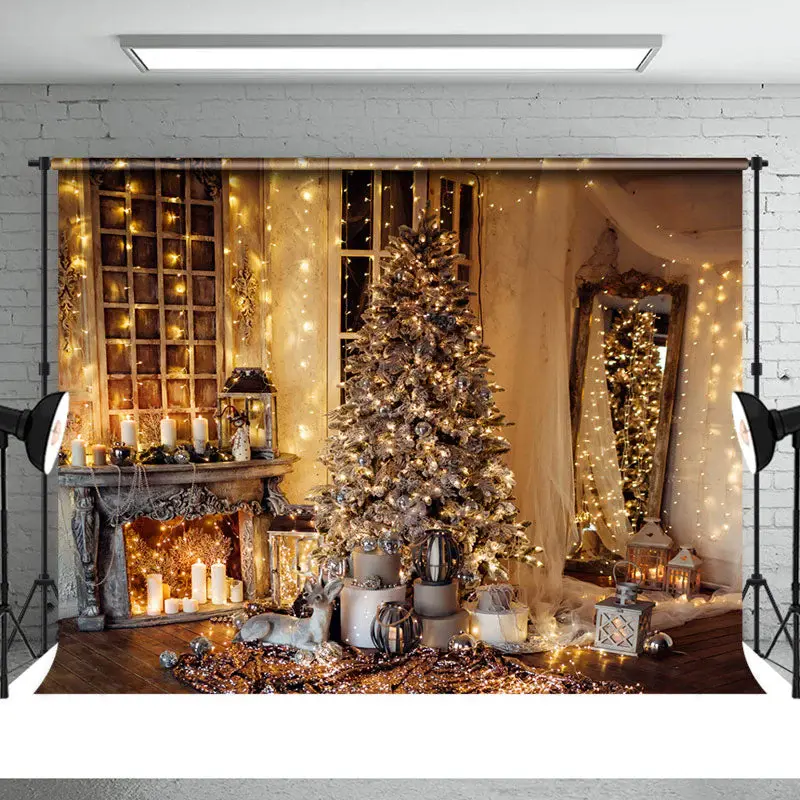 Beautiful Christmas Tree Light Candles Backdrop - Aperturee