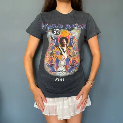 Jimi Hendrix, Paris Hard Rock Cafe Graphic T-Shirt - Small Blue Cotton