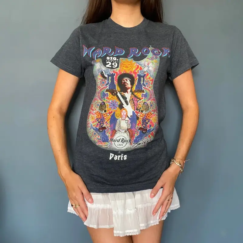 Jimi Hendrix, Paris Hard Rock Cafe Graphic T-Shirt - Small Blue Cotton