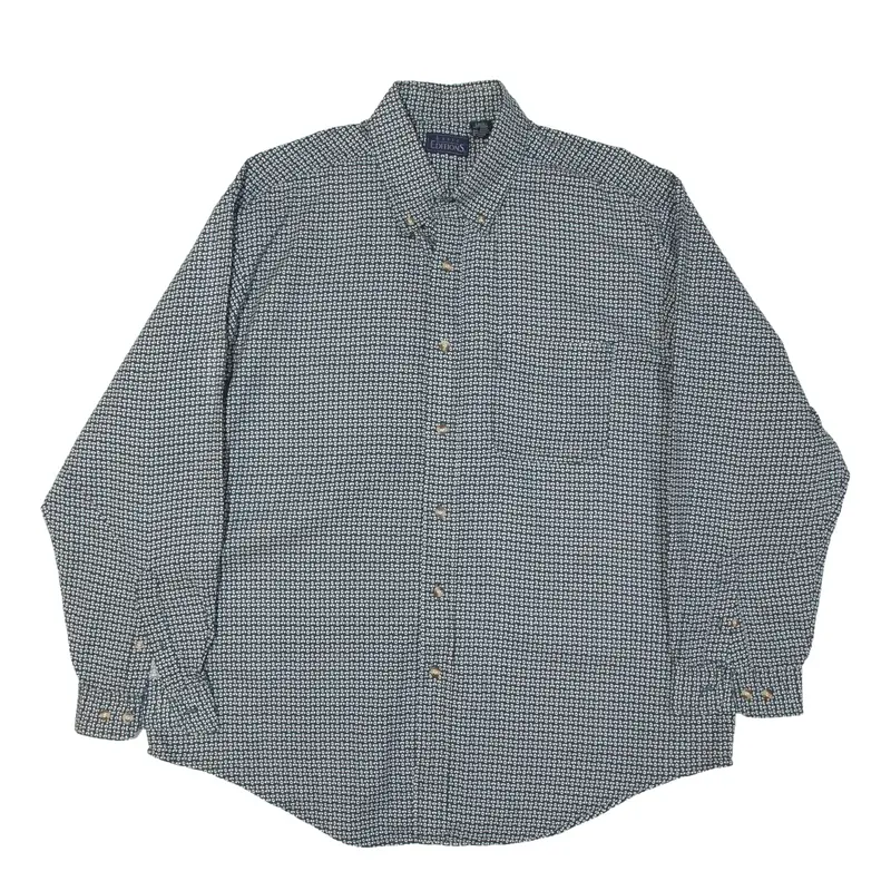 BASIC EDITIONS Shirt Green Crazy Pattern Long Sleeve Mens L