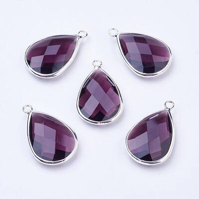 Silver Color Plated Brass Glass Teardrop Pendants