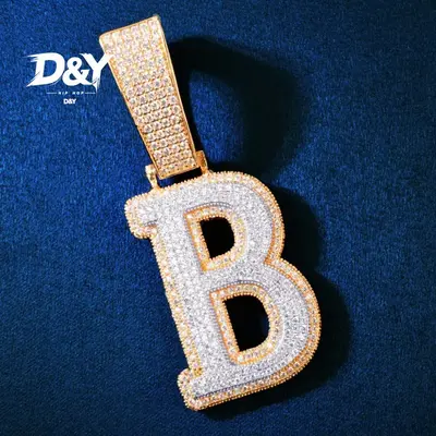 [D&Y Jewelry]A-Z Large Letter two tone Pendant Necklace, Hip Hop Full Zircon Letter Pendant Necklace