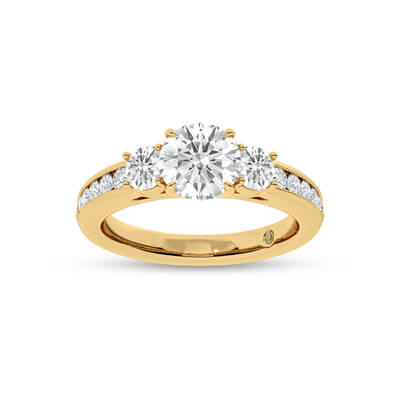 Aura Channel Set Half Coverage Three Stone Round Lab Grown Diamond Engagement Ring | Yellow Gold 1 3/4 - 5 CT. TW.