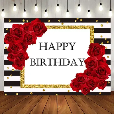Aperturee Stripes Red Rose Gold Dots Birthday Backdrop