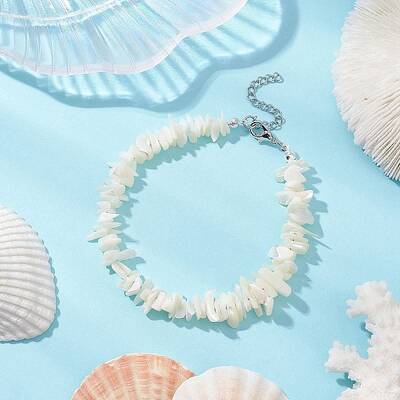 Natural White Mother of Pearl Shell Chip Bead Bracelets for Couple Friendship