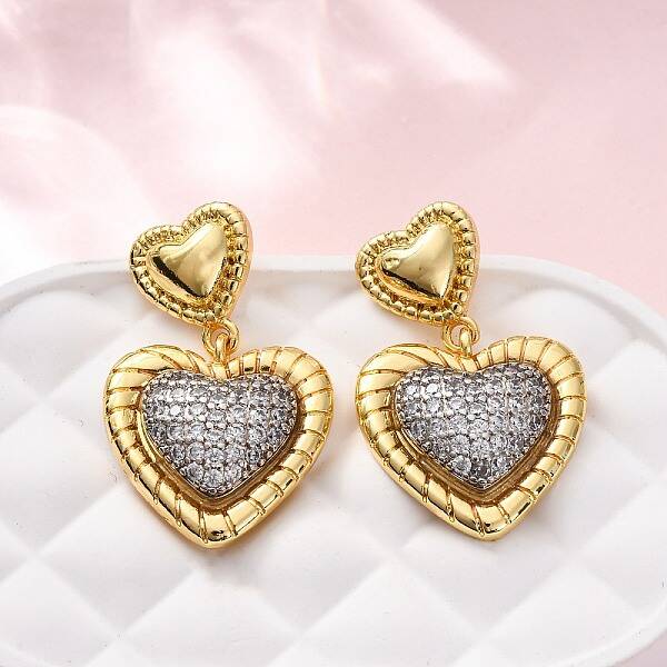 Brass Micro Pave Clear Cubic Zirconia Dangle Earrings