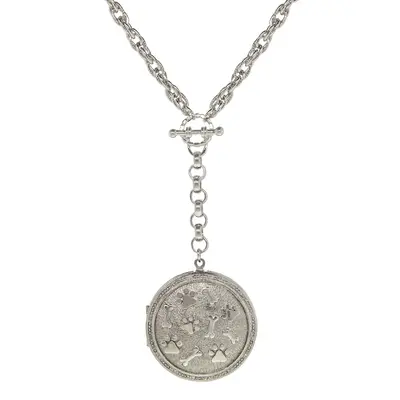 Silver Tone Paw and Bones Y Neck Locket Necklace 28 Inch