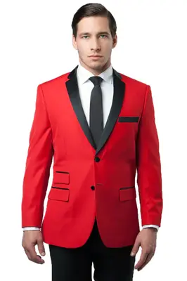 RED & BLACK MEN'S TUXEDO JACKET - TWO BUTTON NOTCH LAPEL STYLE