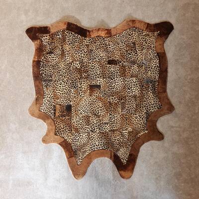Brown Framed Leopard Print Genuine Leather Peltry Rug