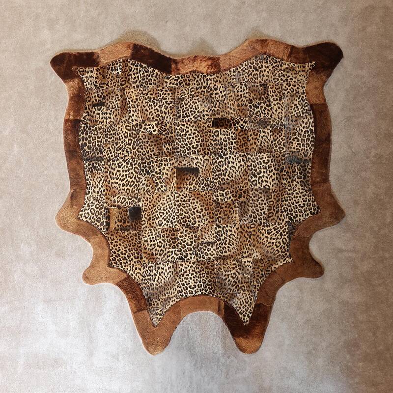 Brown Framed Leopard Print Genuine Leather Peltry Rug