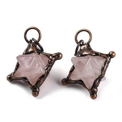 Natural Rose Quartz Merkaba Star Pendants