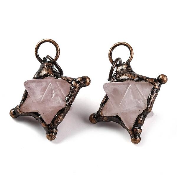 Natural Rose Quartz Merkaba Star Pendants