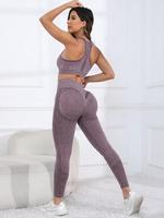 Women's Solid Scoop Neck Crop Tank Top & High Waist Leggings Tracksuit Set, Sporty Breathable Outfits for Yoga Gym Workout Ru...