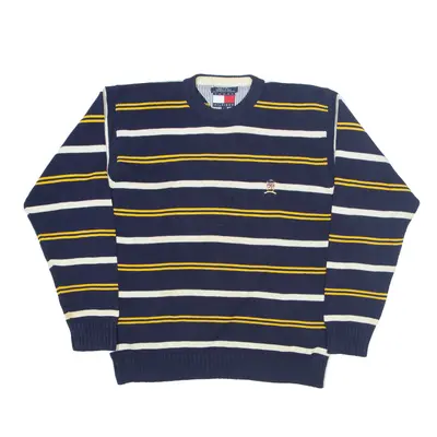 TOMMY HILFIGER Heavy Knit Jumper Blue Striped Tight Knit Mens L