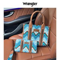 Wrangler 2025 Southwestern Dual Sided Wave Print Wide Canvas Crossbody Tote Bag
