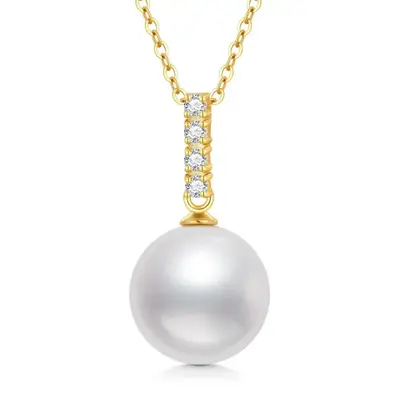 14K Gold Moissanite & Pearl Spherical Pendant Necklace