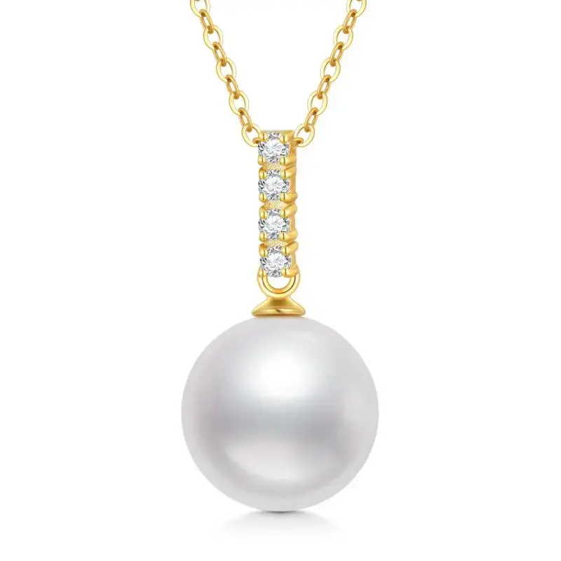 14K Gold Moissanite & Pearl Spherical Pendant Necklace