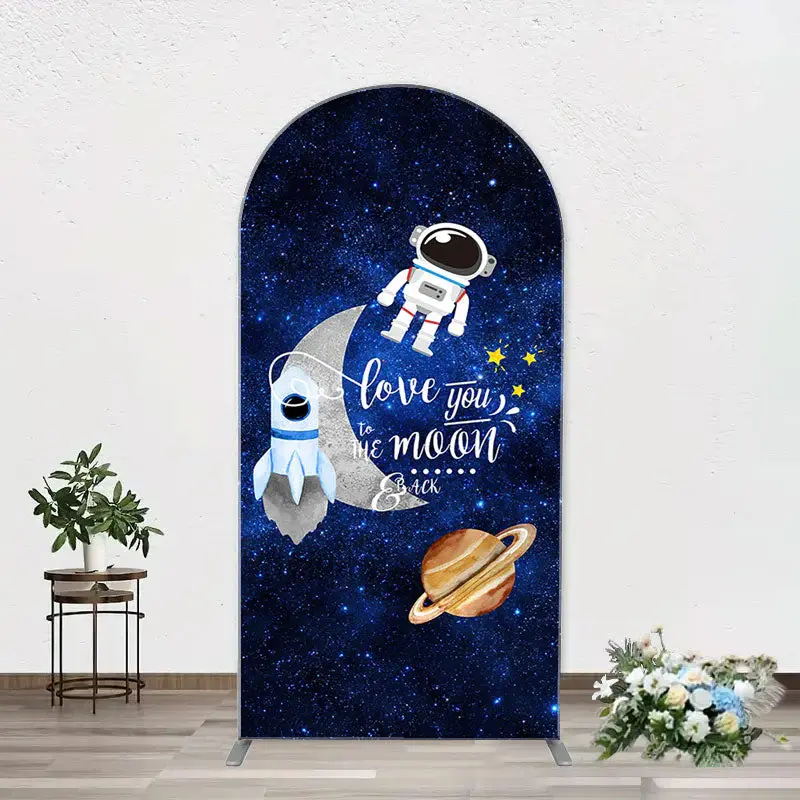 Blue Galaxy Astronaut Star Arch Baby Shower Backdrop