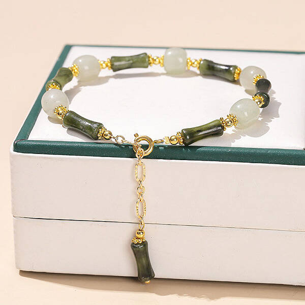 Natural Southern Jade Round Beads Charm Bracelets