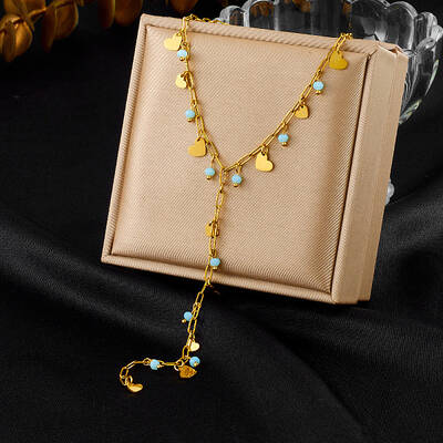304 Stainless Steel & Glass Heart Tassel Y Necklaces for Women