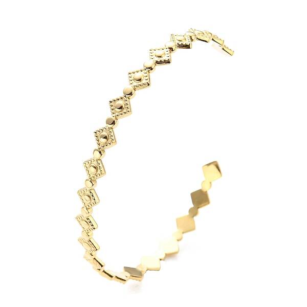 304 Stainless Steel Rhombus Open Cuff Bangle for Women