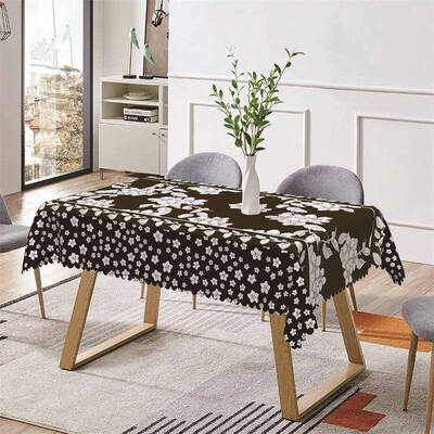 Brown White Drawing Flower Leaf Rectangle Tablecloth - Aperturee