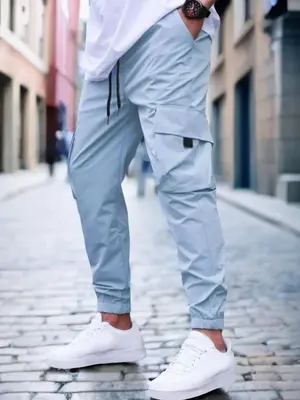 Men's Loose Thin Flap Pocket Drawstring Cargo Pants, Solid Elastic Waist Tactical Military Army Pants, Men's Streetwear Clot...