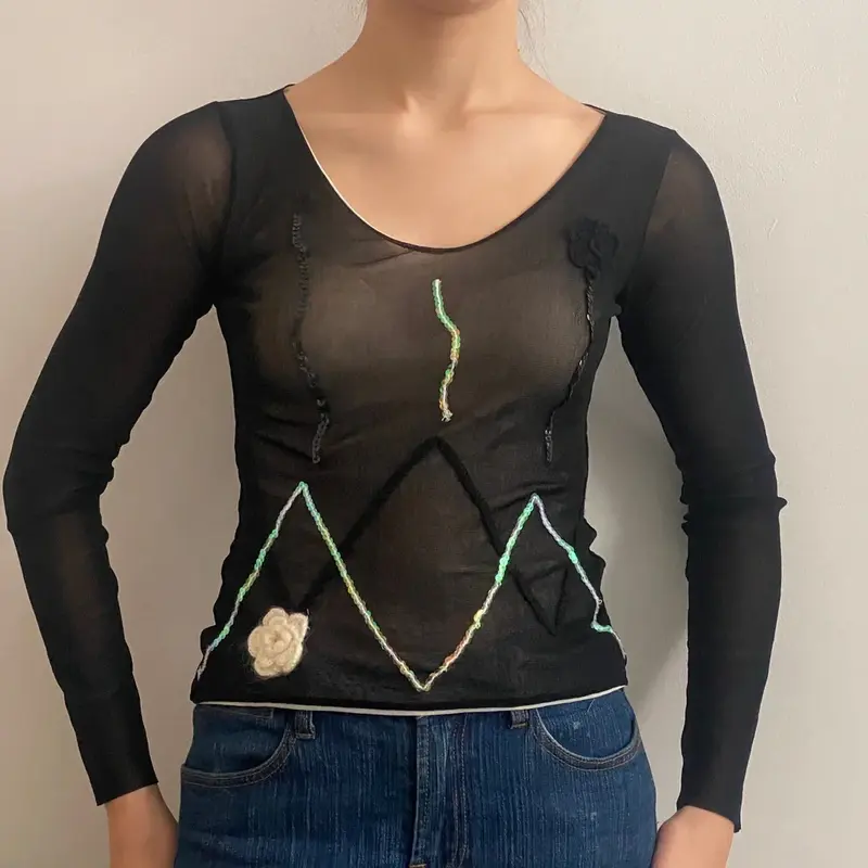 Bloom Mesh Top - Small Black Polyester