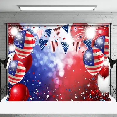 Usa Flag Balloons Sparkle Bokeh Labor Day Backdrop