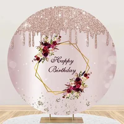 Light Purple Glitter Floral Round Birthday Backdrop - Aperturee