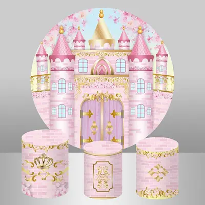 Aperturee Pink Castle Circle Round Birthday Backdrop For Girl | Circle Party Backdrop | Round Backdrop Stand Covers | Custom ...