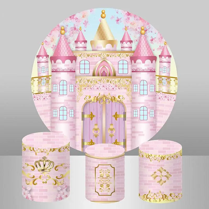 Aperturee Pink Castle Circle Round Birthday Backdrop For Girl | Circle Party Backdrop | Round Backdrop Stand Covers | Custom ...