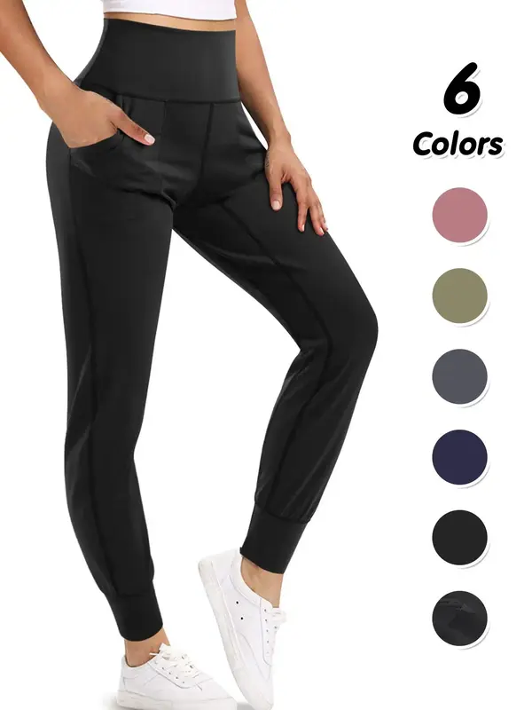 Women's High Waist Pocket Joggers, Sporty Comfy Breathable High Stretch Pants, Joggers for Women, Ladies Sportswear for Runni...