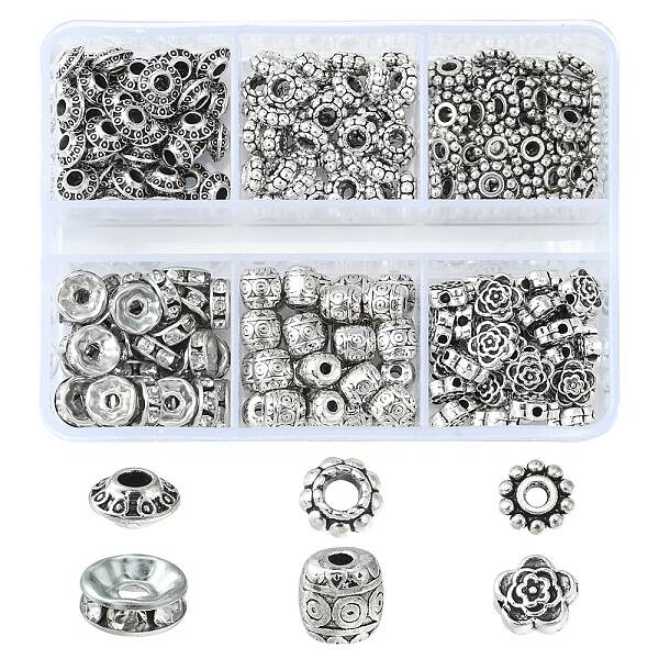 255Pcs 6 Style Iron Rhinestone & Tibetan Style Alloy Spacer Beads