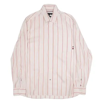 TOMMY HILFIGER Regular Fit Mens Shirt Pink Striped Long Sleeve L