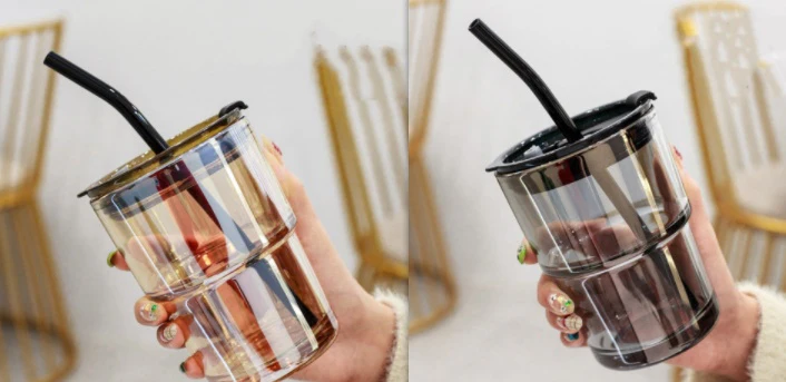 Creative Portable Bamboo Cup With Lid Straw Glass | style: Set