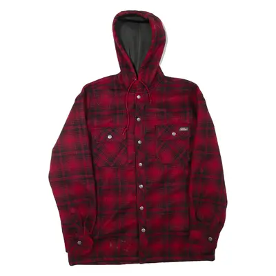 DICKIES Mens Jacket Red Hooded Check L