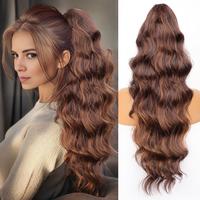 [ORSUNCER HAIR] Ponytail Extension 26 Inch Long Wavy Claw Ponytail for Women Dark Brown Pony Tail Hair Extension Synthetic Po...